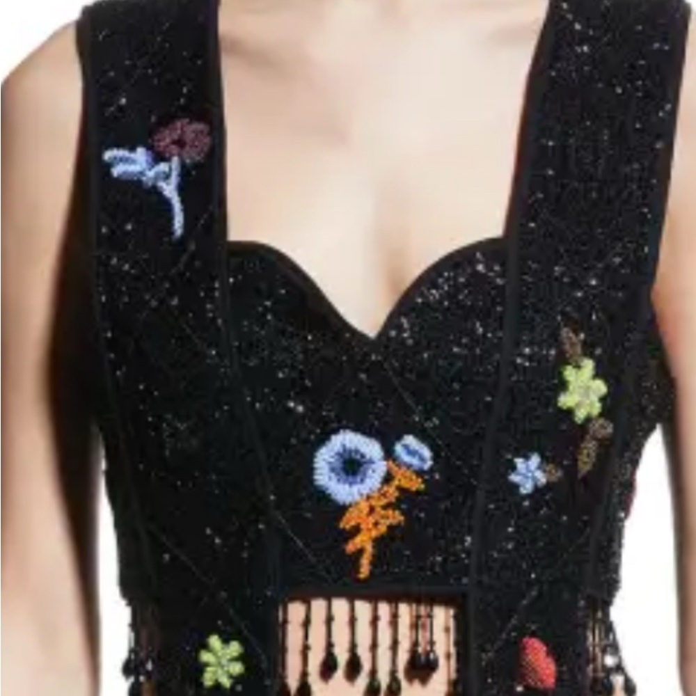 Ganni Black Top with Colorful Embellishments